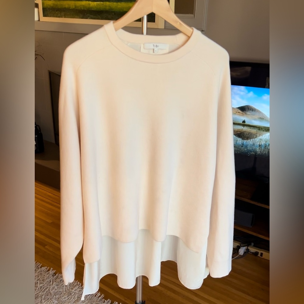 Tibi Luxe Merino Wool Silk Back Pullover
